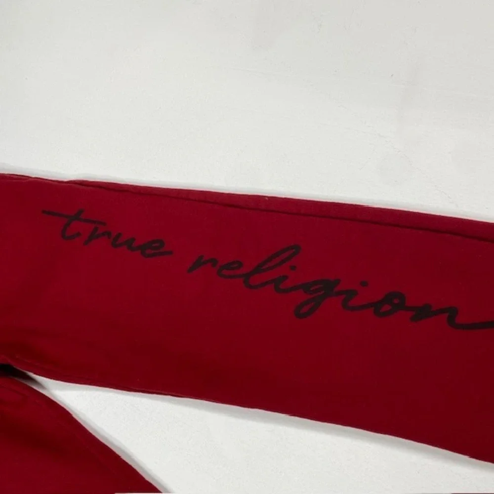 True Religion Mens‎ Red Script Logo Fleece Jogger Sweatpants Size Large